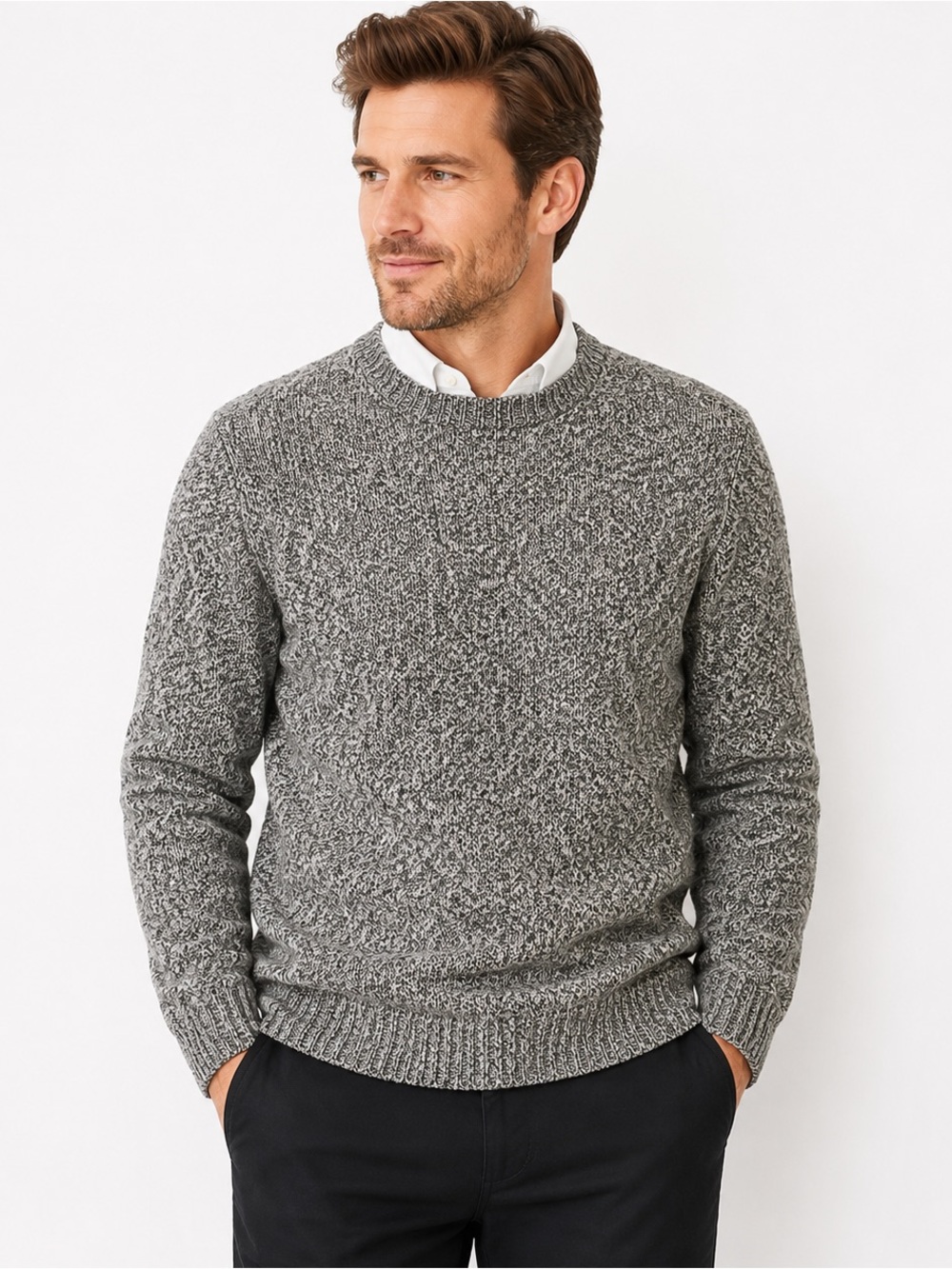 Hawker Rye Cotton Cashmere Marled Crew Neck Sweater Men’s Large Gray Black
